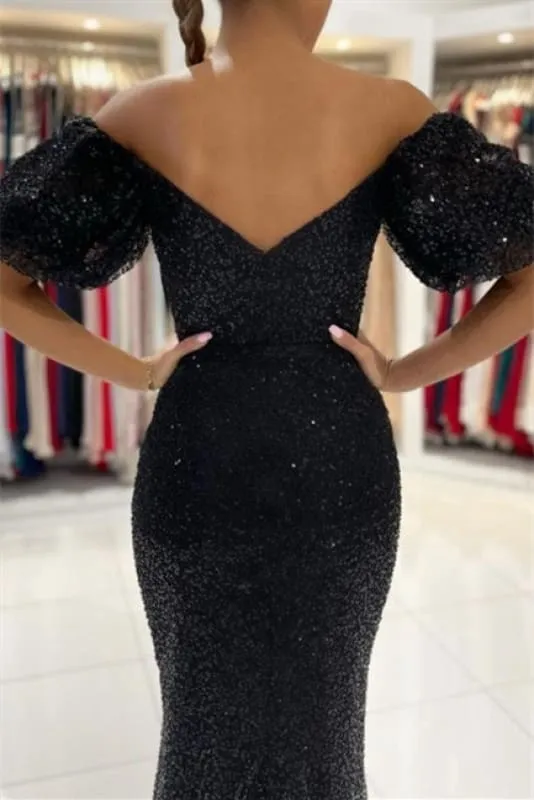 Black Glitter Evening Dresses Prom dresses with sleeves