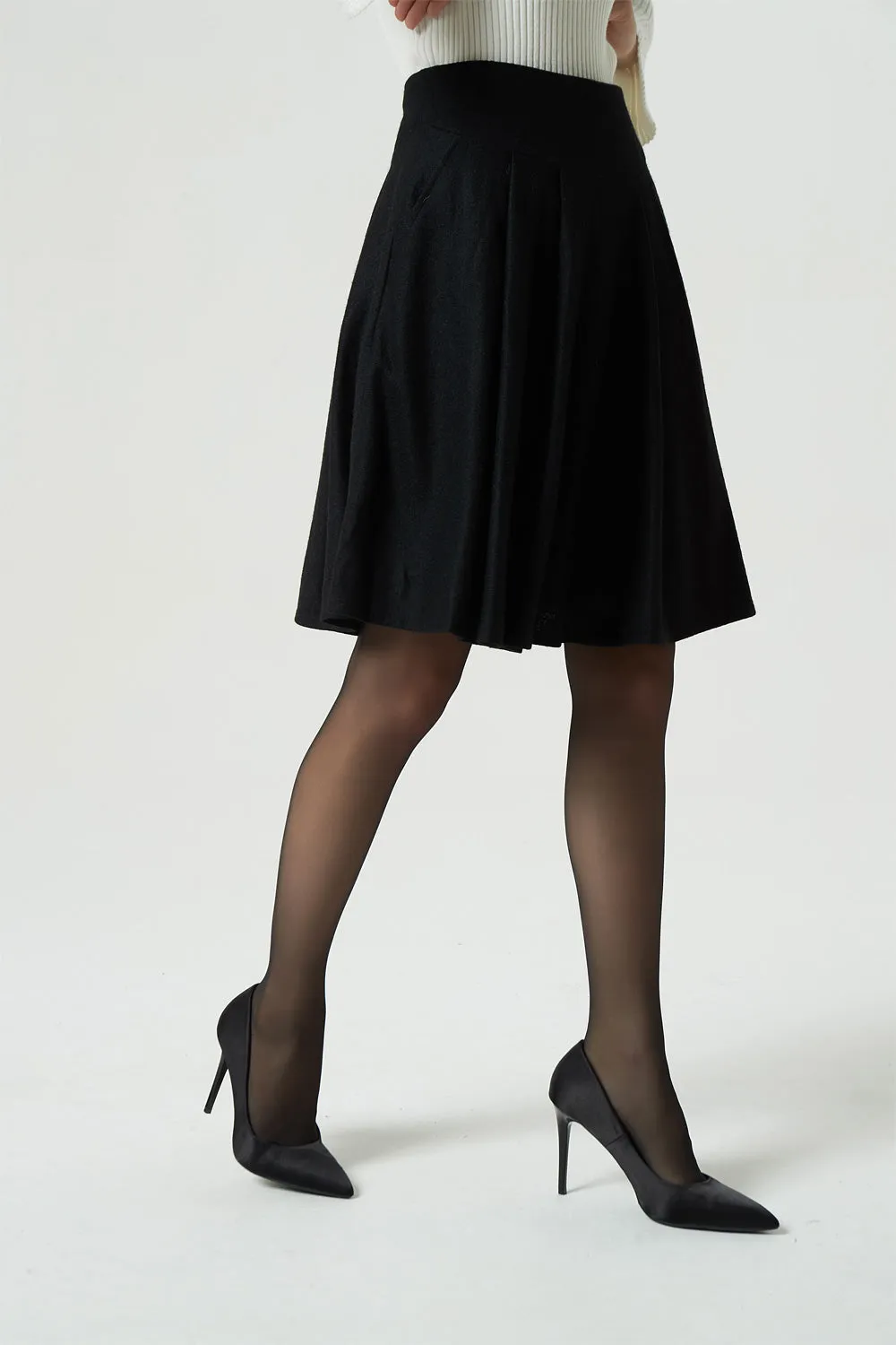 black skater wool skirt, womens winter skirt 1990#