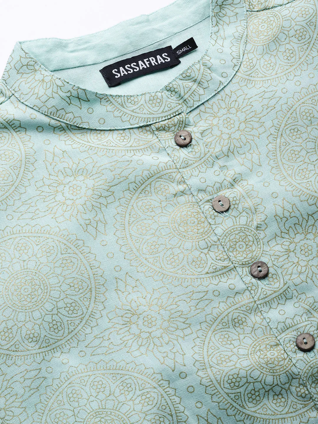 Blue Foil Straight Kurta With Blue Pants