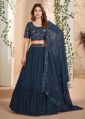 Blue Thread & Sequins Wedding Party Lehenga Choli