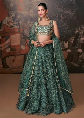 Bottle Green Organza Silk Designer Wedding Lehenga Choli