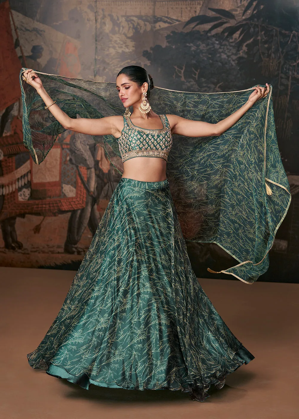 Bottle Green Organza Silk Designer Wedding Lehenga Choli