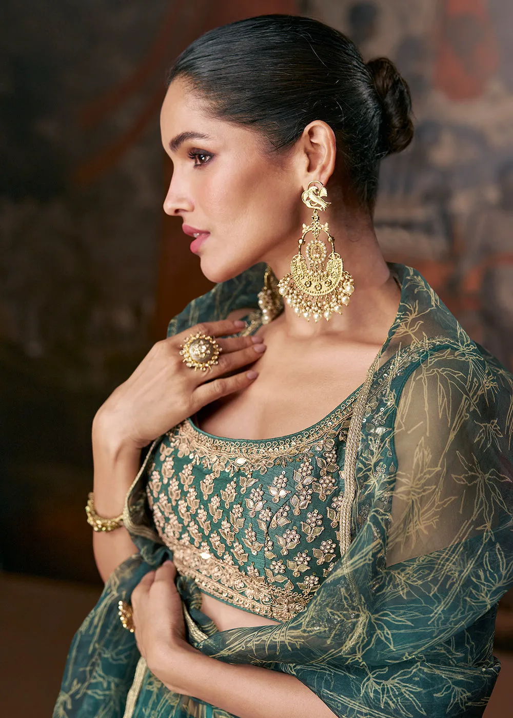 Bottle Green Organza Silk Designer Wedding Lehenga Choli