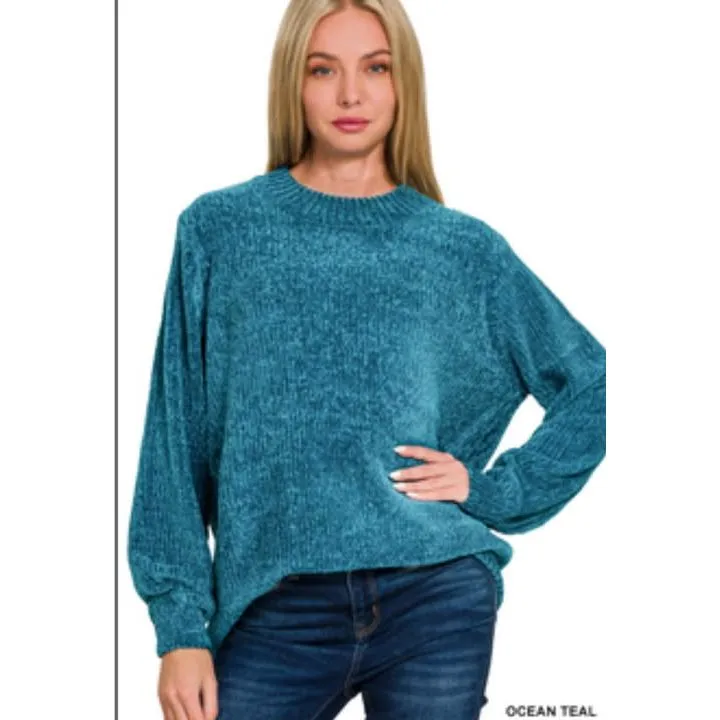 Chenille Round Neck Sweaters 4 colors S/M & L/XL ~