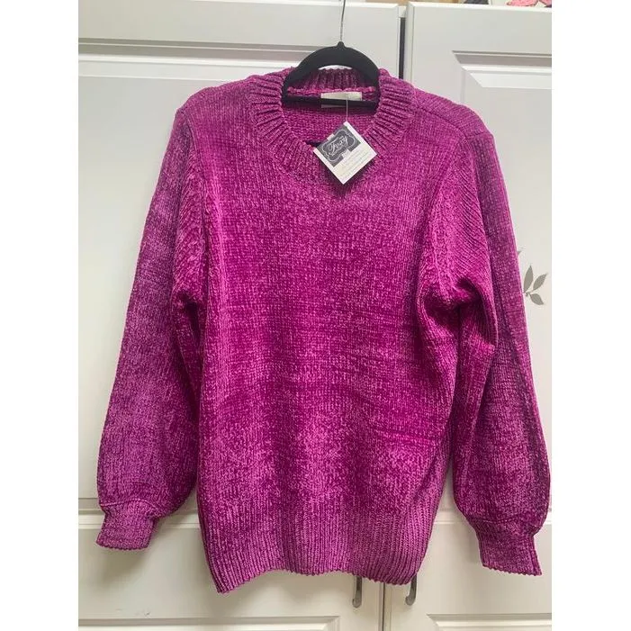 Chenille Round Neck Sweaters 4 colors S/M & L/XL ~