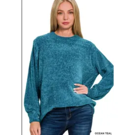 Chenille Round Neck Sweaters 4 colors S/M & L/XL ~