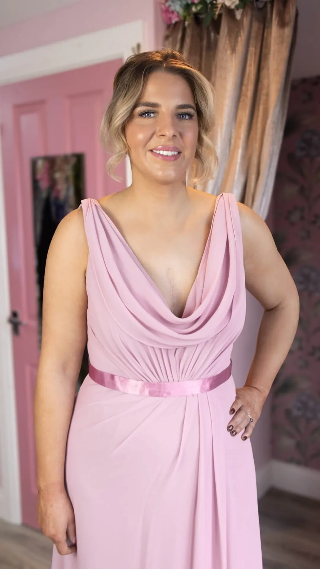 Clara Pink Multi Way Cowl Neck Sample Dress Bridesmaid Dress