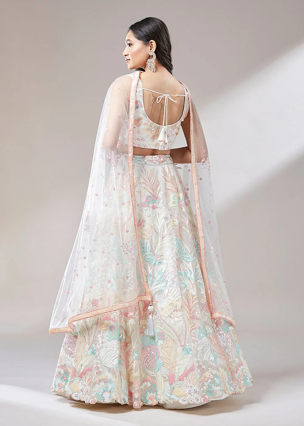 Cream Sequinned Embroidered Bridesmaid Lehenga Choli