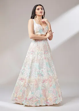 Cream Sequinned Embroidered Bridesmaid Lehenga Choli