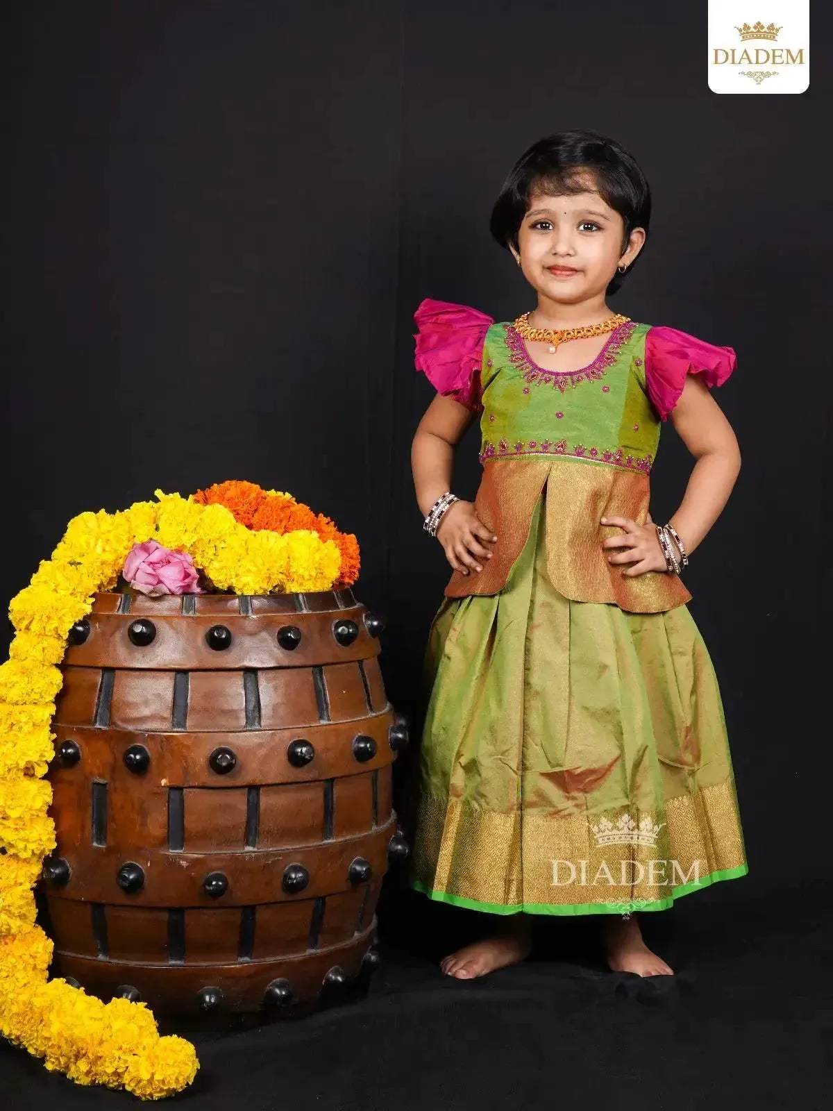 Dark Pink Pattu Pavadai with Zari Border