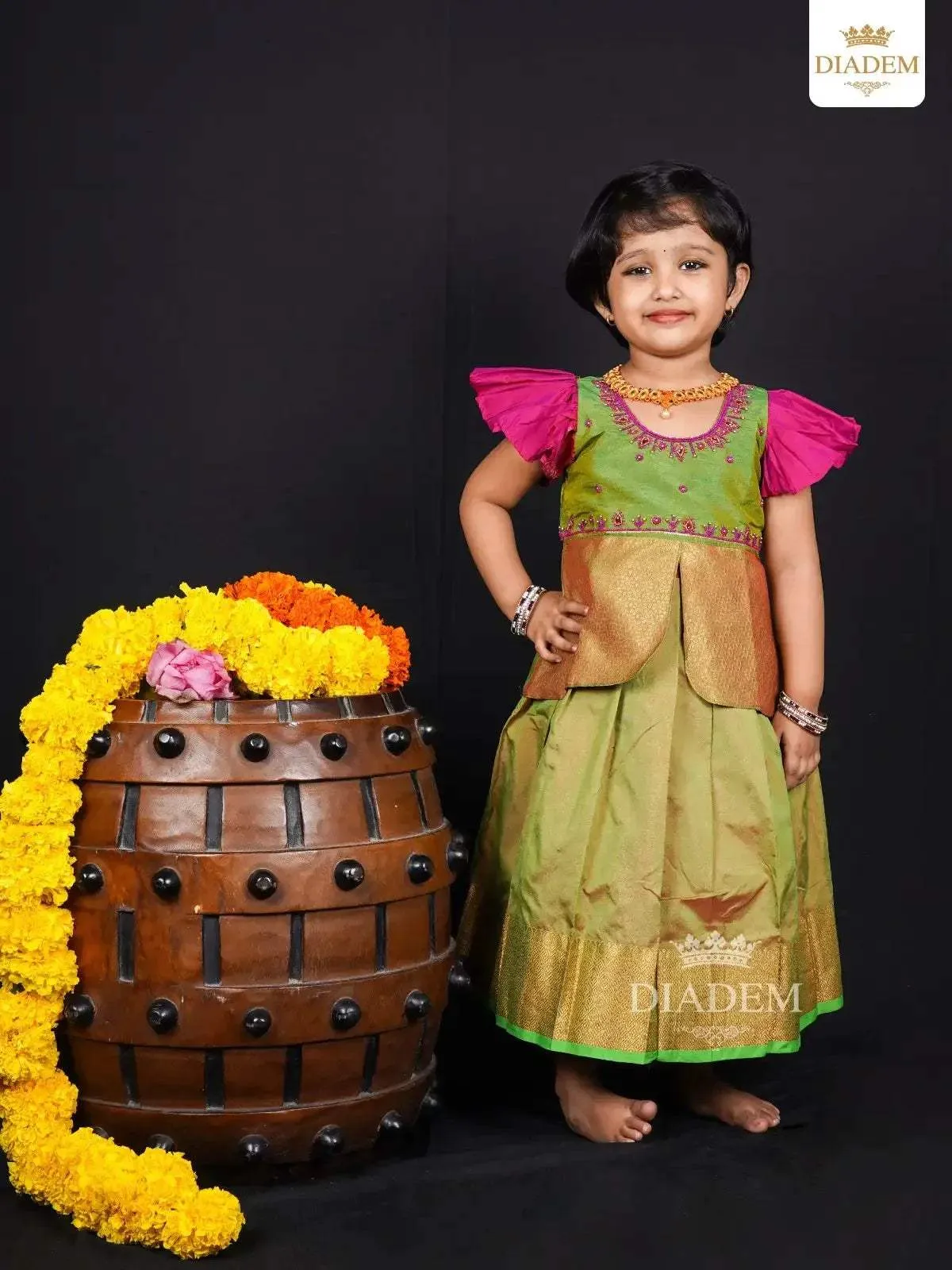 Dark Pink Pattu Pavadai with Zari Border