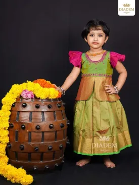 Dark Pink Pattu Pavadai with Zari Border