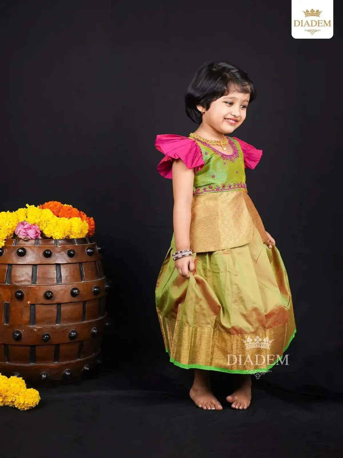 Dark Pink Pattu Pavadai with Zari Border