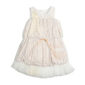 Dolce Bambini - Girls Linen Lace Applique Dress