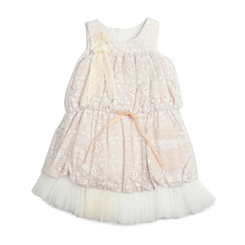 Dolce Bambini - Girls Linen Lace Applique Dress