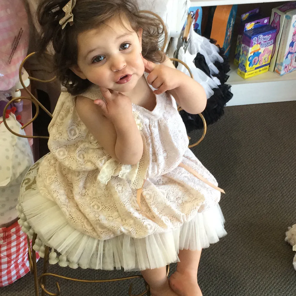 Dolce Bambini - Girls Linen Lace Applique Dress