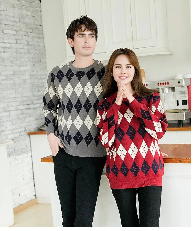 Family Matching Argyle Sweaters  Classic Knit Unisex Pullovers