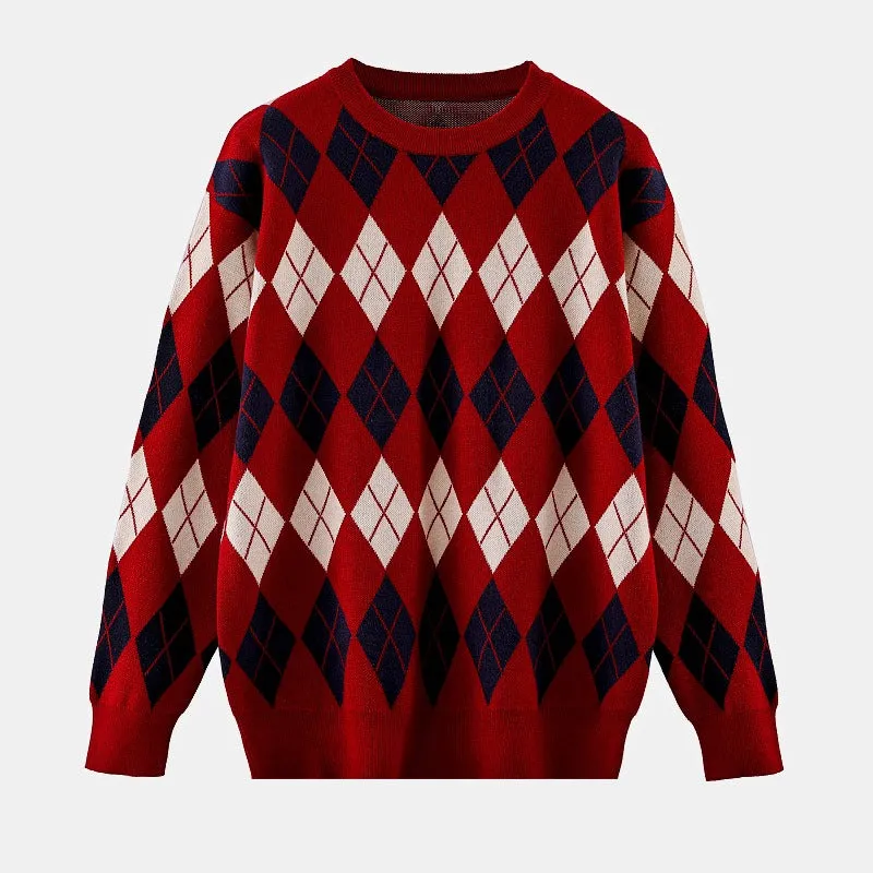 Family Matching Argyle Sweaters  Classic Knit Unisex Pullovers