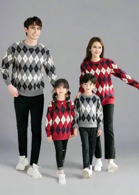 Family Matching Argyle Sweaters  Classic Knit Unisex Pullovers