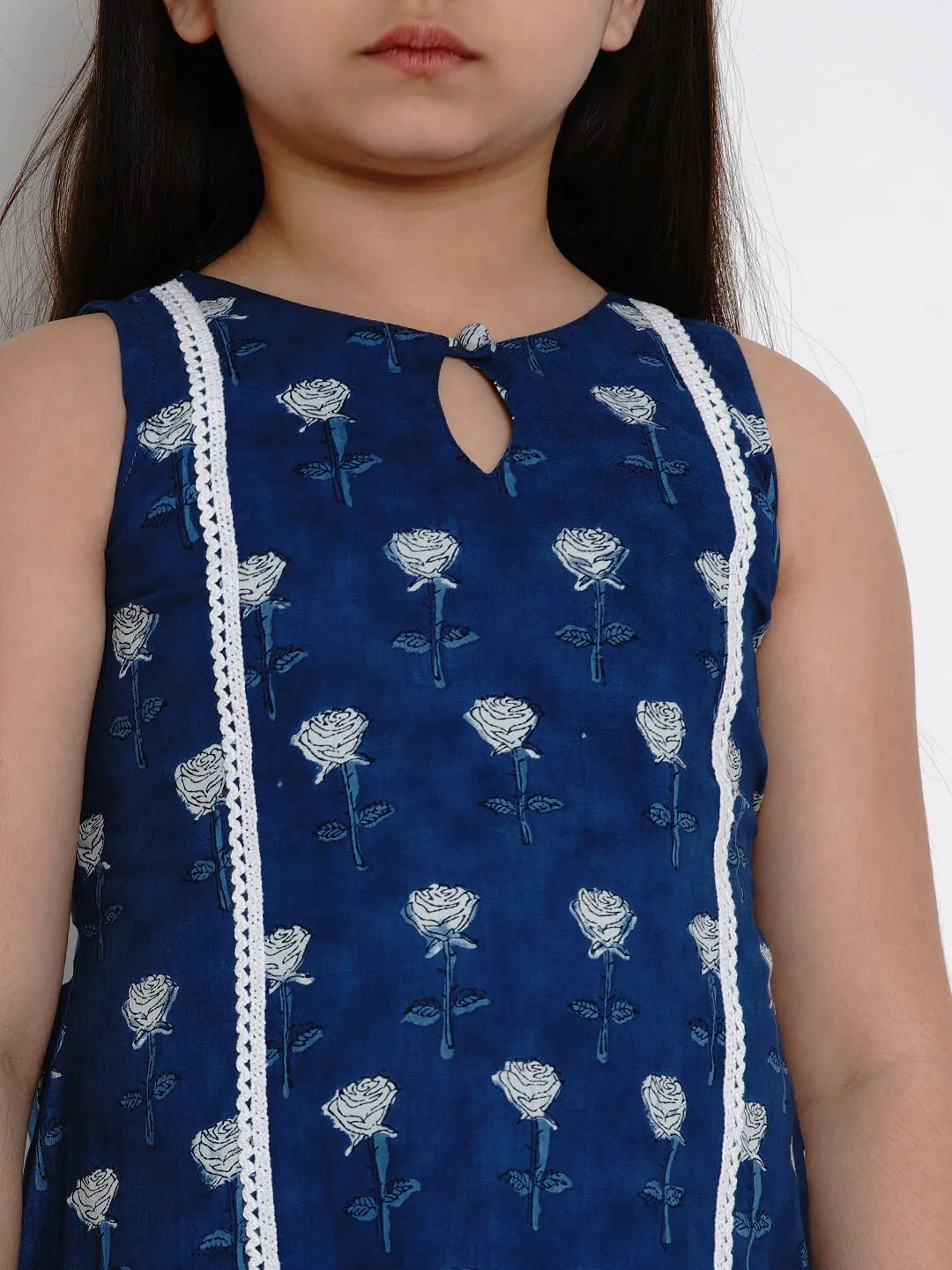 Girl's Navy Blue Printed Kurta & Palazzo Set  - NOZ2TOZ KIDS