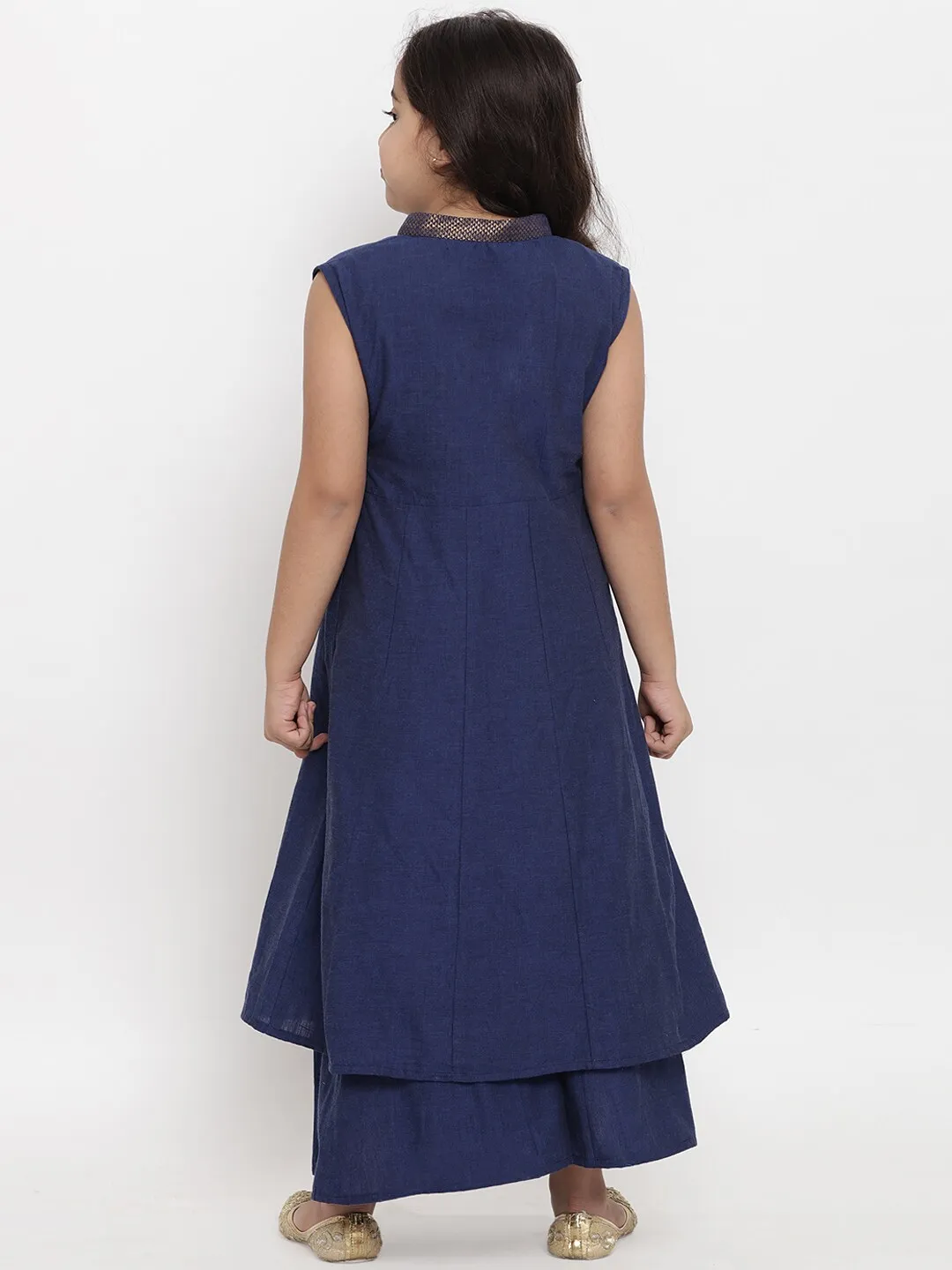 Girl's Navy Blue Self Design Kurta & Palazzo Set  - NOZ2TOZ KIDS