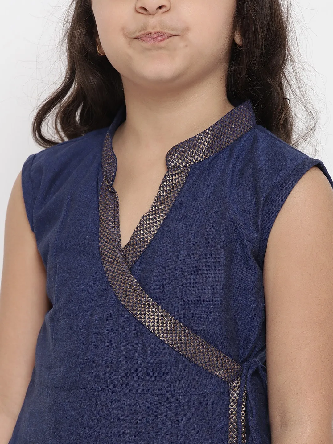 Girl's Navy Blue Self Design Kurta & Palazzo Set  - NOZ2TOZ KIDS