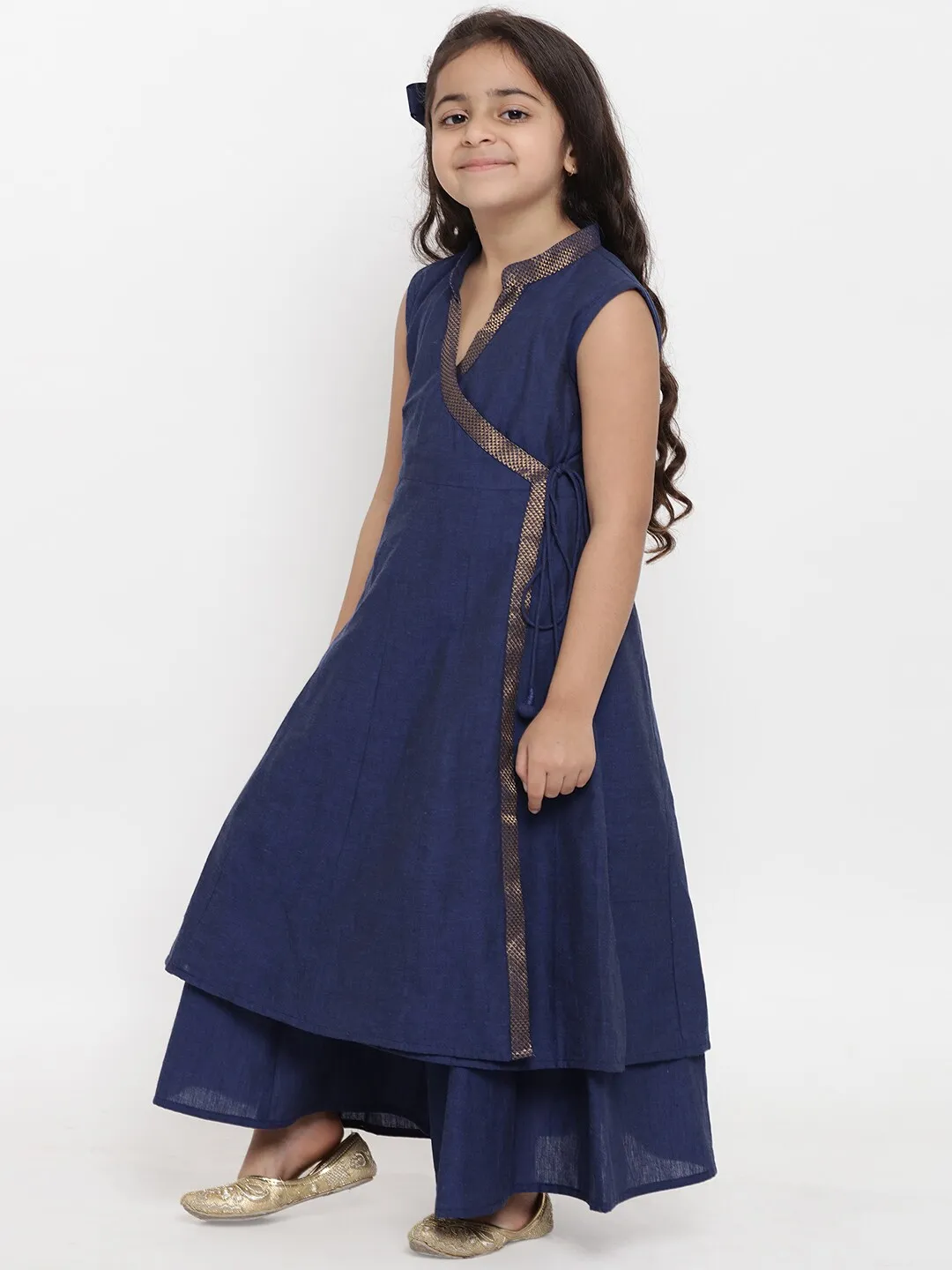 Girl's Navy Blue Self Design Kurta & Palazzo Set  - NOZ2TOZ KIDS