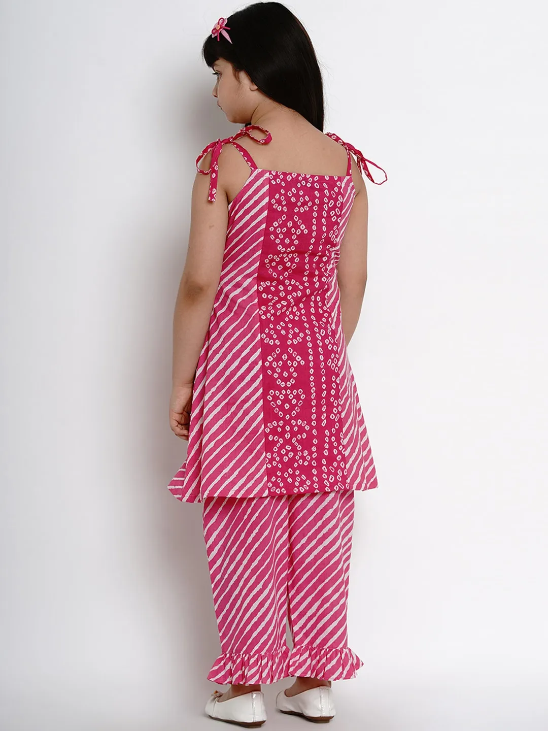 Girl's Pink Striped Kurta & Palazzo Set  - NOZ2TOZ KIDS