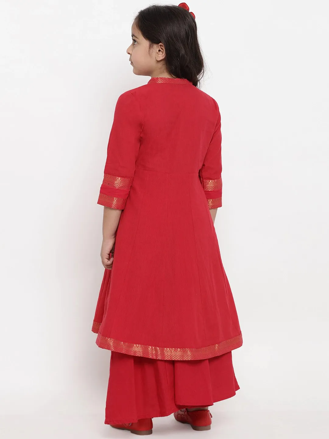 Girl's Red Self Design Kurta & Palazzo Set  - NOZ2TOZ KIDS