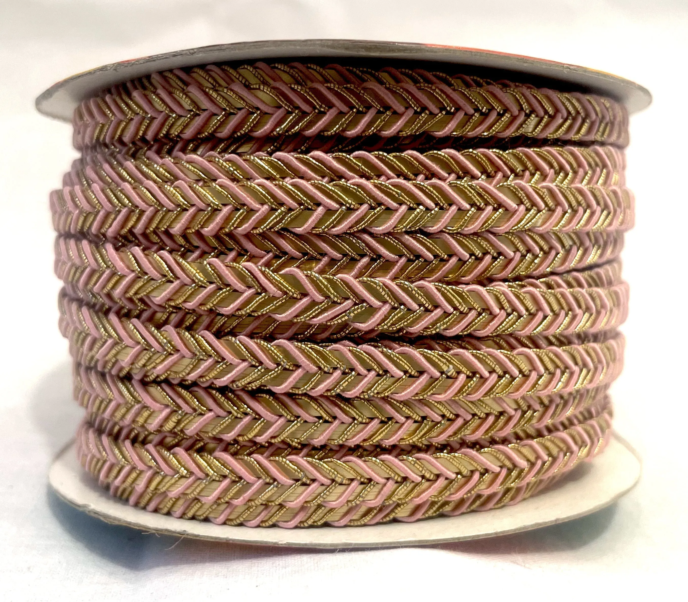 Golden Braid Border, Peach And Golden,  Laces for Dress, Home Décor, Shoe, Bags, Hats, DIY, Handmade, 0.2 inch Broad