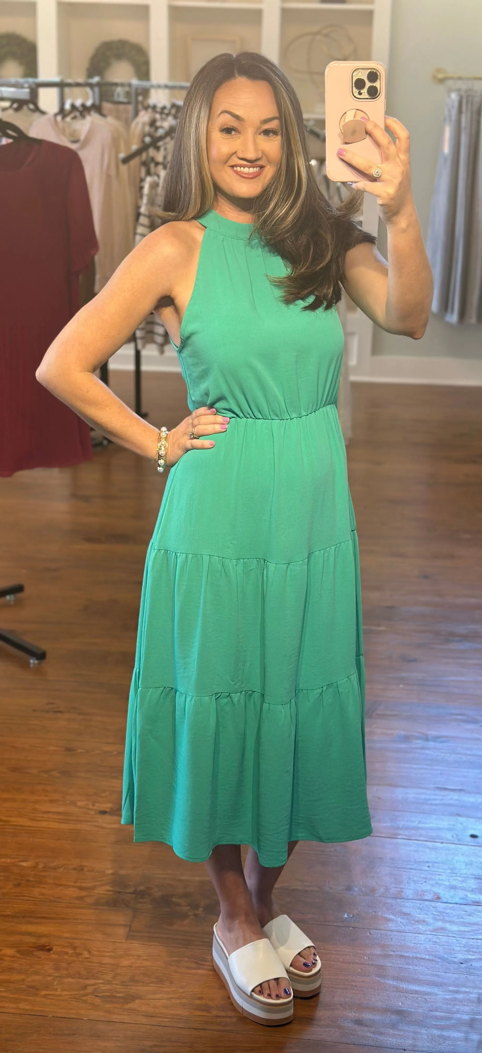 Halter Neck Belted Tiered Ruffle Midi Dress