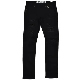 KIND RED SLIM FIT RHINESTONE JEANS JET BLACK KD2008