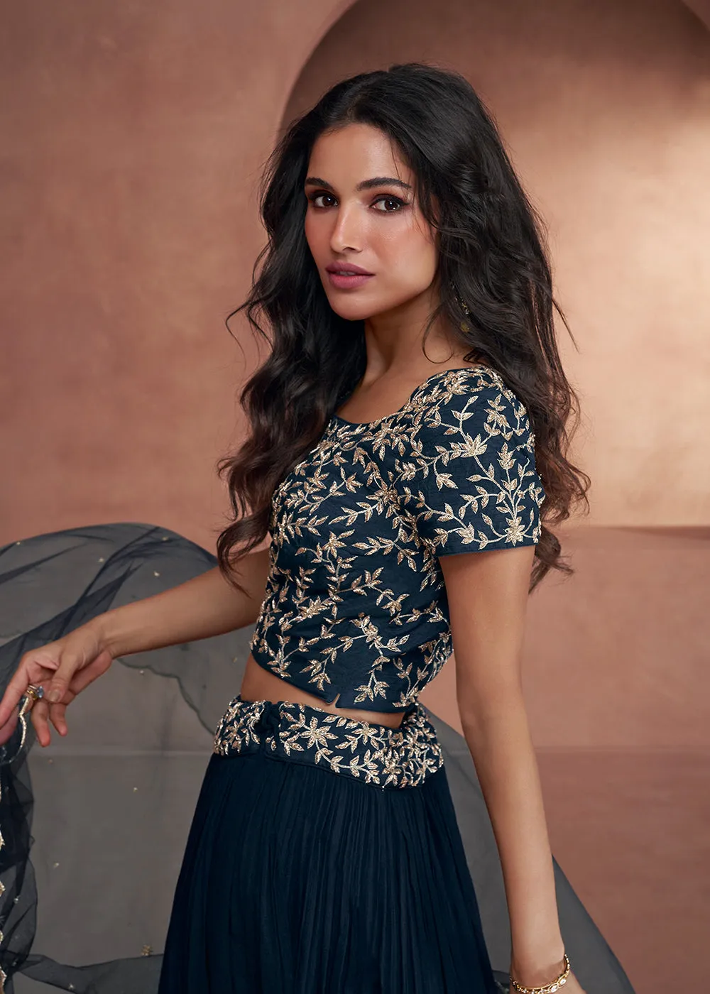 Midnight Blue Premium Silk Designer Party Wear Lehenga Choli