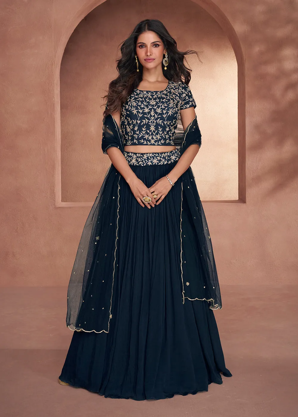 Midnight Blue Premium Silk Designer Party Wear Lehenga Choli