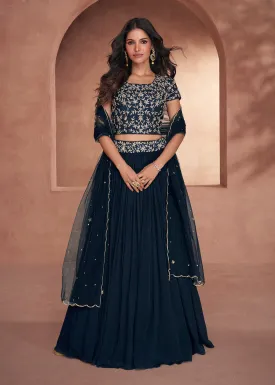 Midnight Blue Premium Silk Designer Party Wear Lehenga Choli