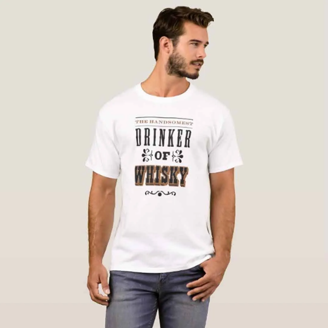 Nutcase Designer Round Neck Men's T-Shirt Wrinkle-Free Poly Cotton Tees - Drinker of Whisky