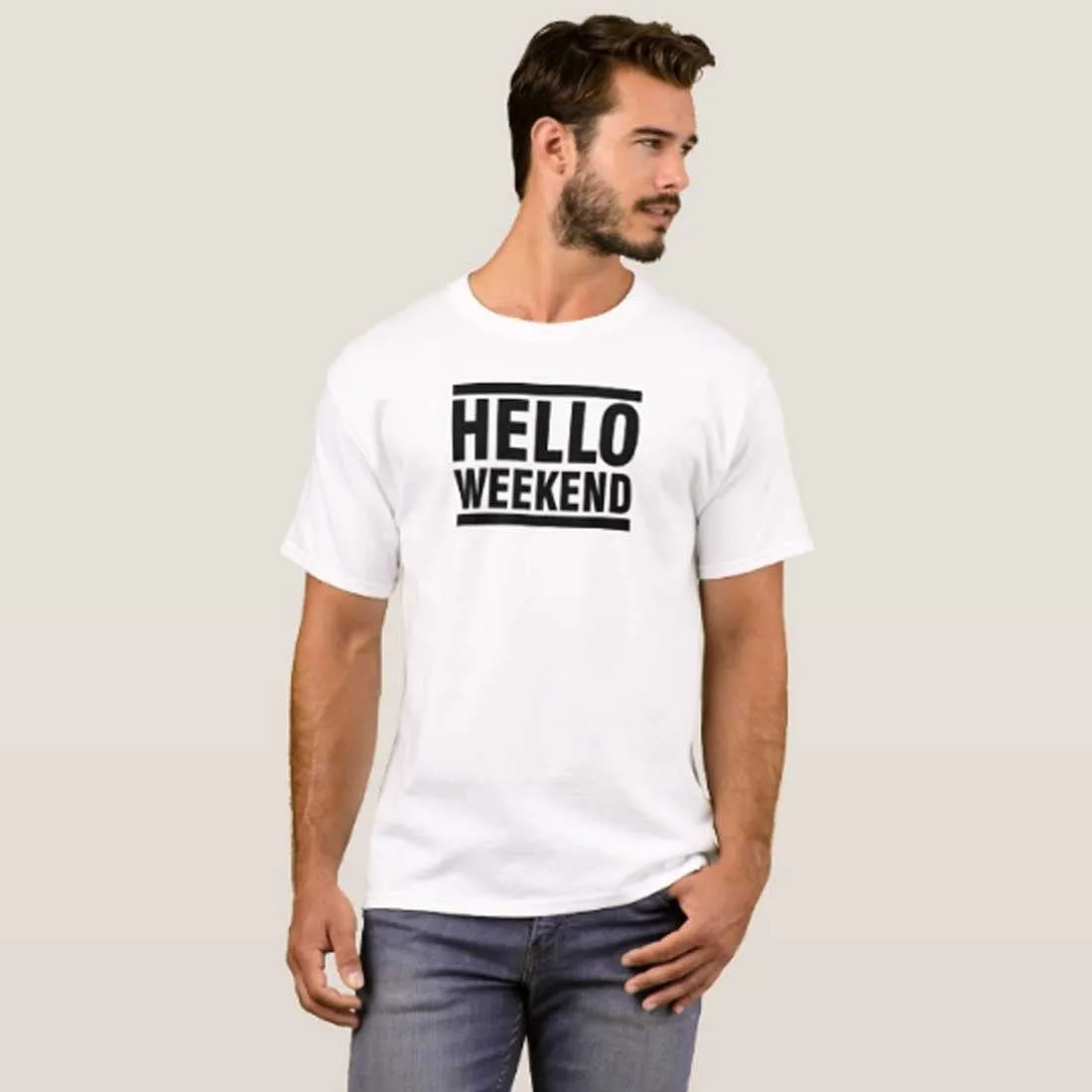 Nutcase Designer Round Neck Men's T-Shirt Wrinkle-Free Poly Cotton Tees - Hello Weekend