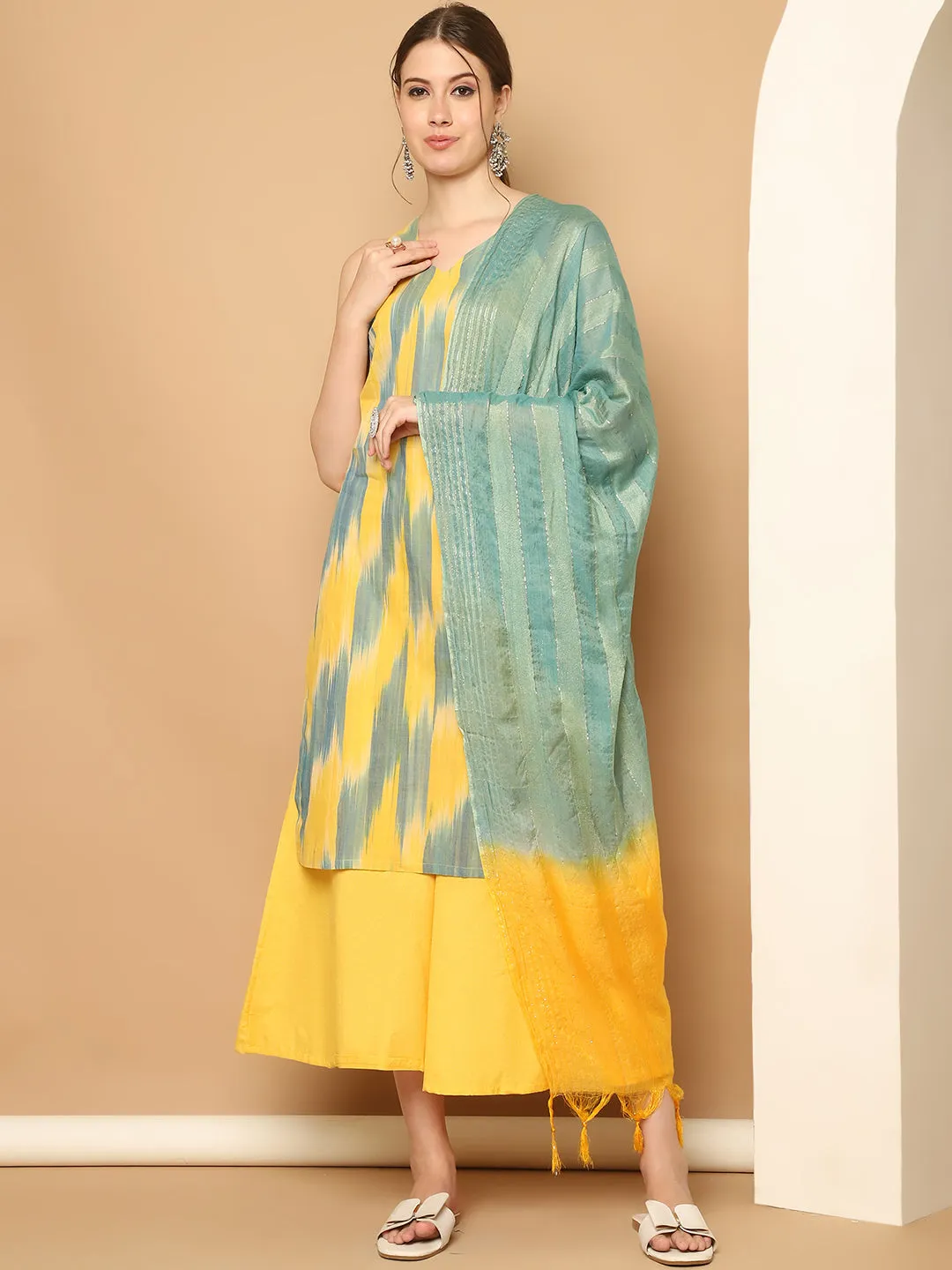 Printed Pure Cotton Kurta With Palazzos & With Dupatta