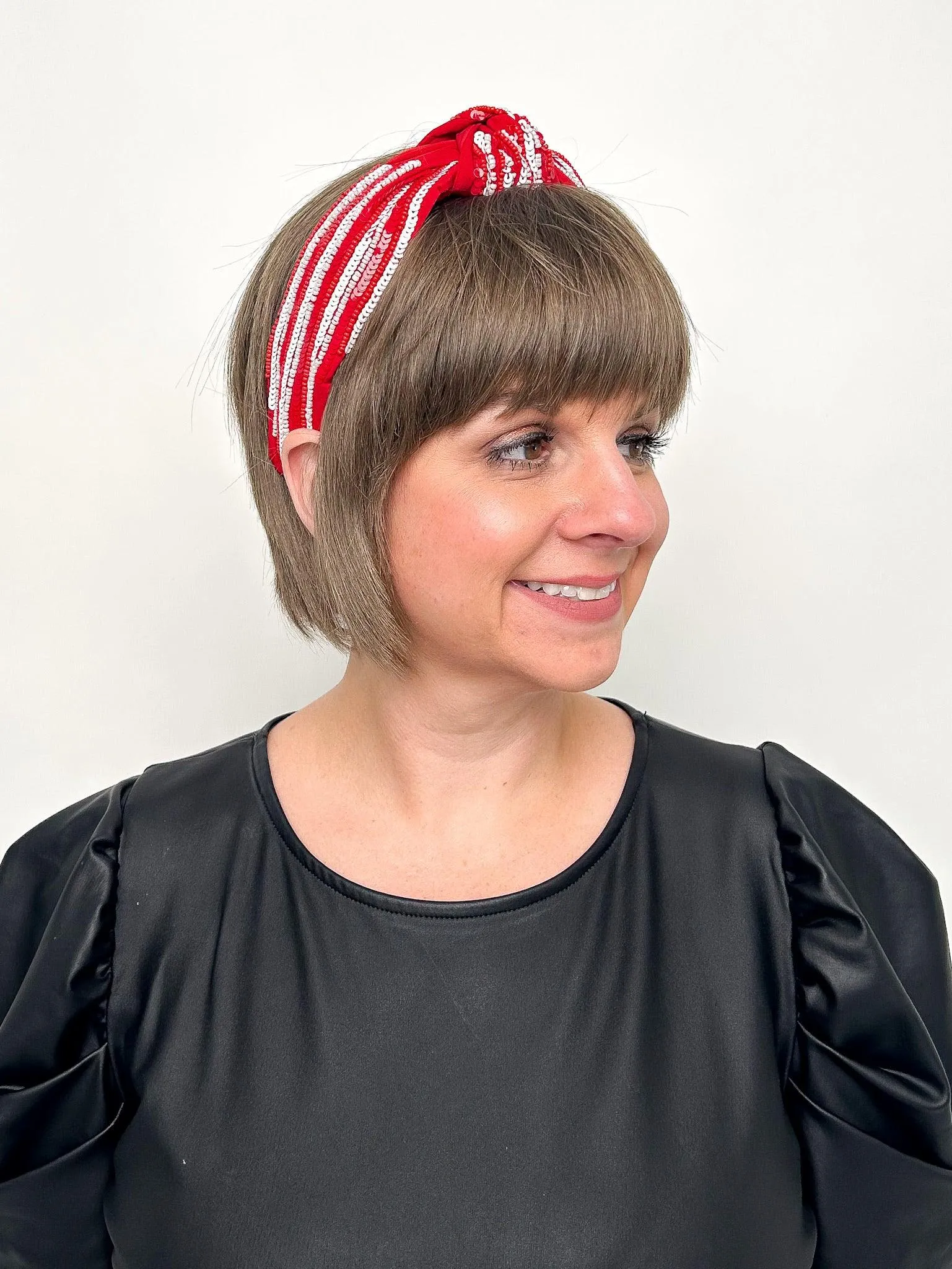 Red & White Sequined Stripe Headband
