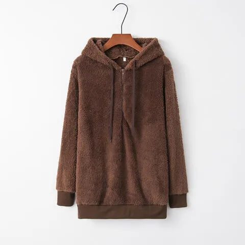 TEEK - Quarter-Zip Drawstring Teddy Hoodie