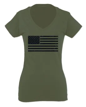 United States of America Vintage Flag USA American Marine Corp Force USMC USAF For Women V neck fitted T Shirt