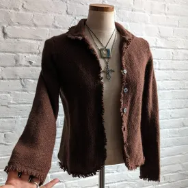 Vintage Brown Wool Fuzzy Knit Cardigan Witchy Earthy Fairycore Furry Sweater Top