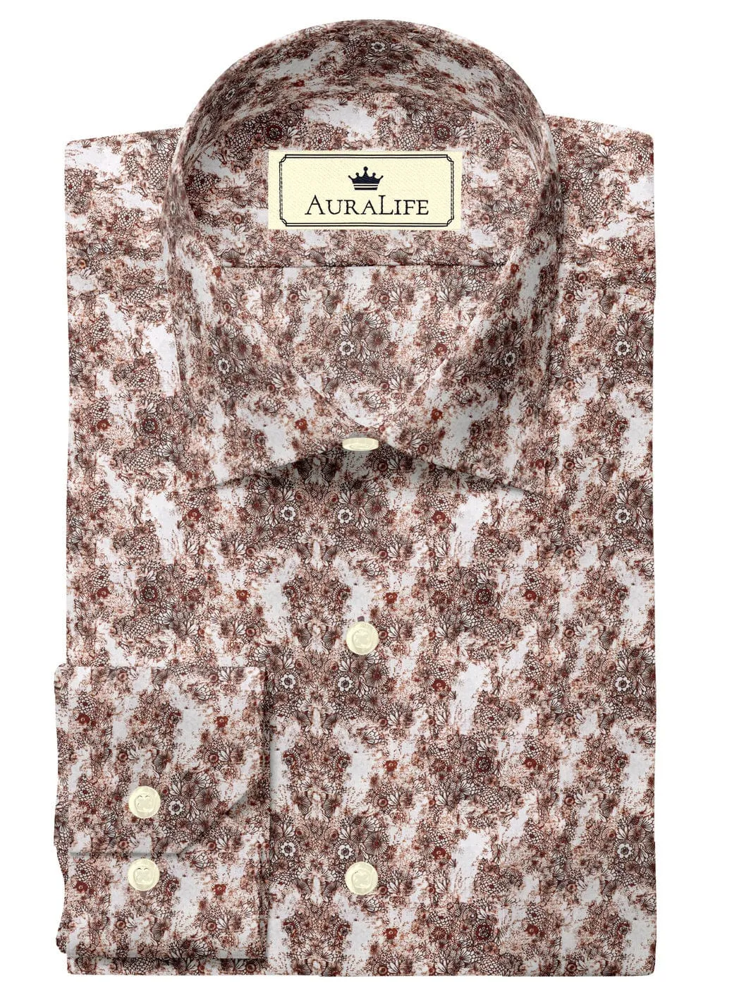 White And Bombay Brown Oriental Floral Print SS-10096