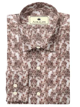 White And Bombay Brown Oriental Floral Print SS-10096