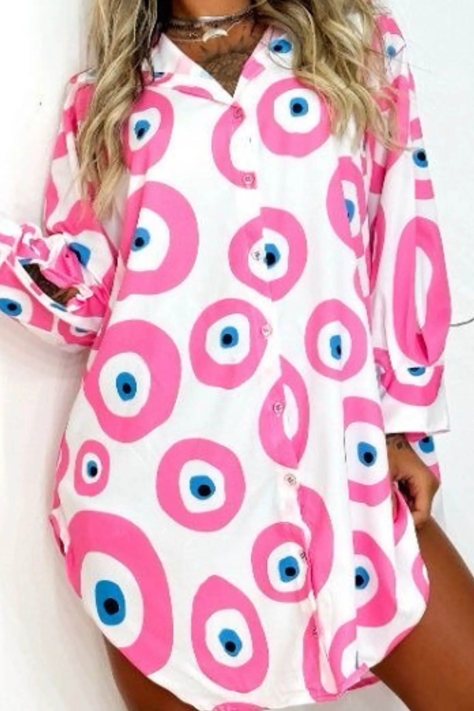 WHITE PINK EVIL EYE SHIRT