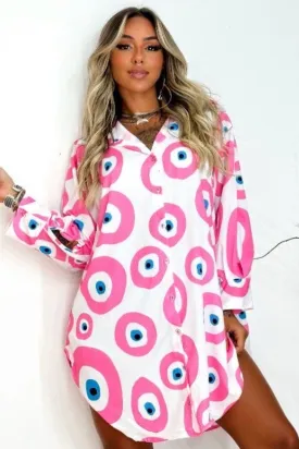 WHITE PINK EVIL EYE SHIRT