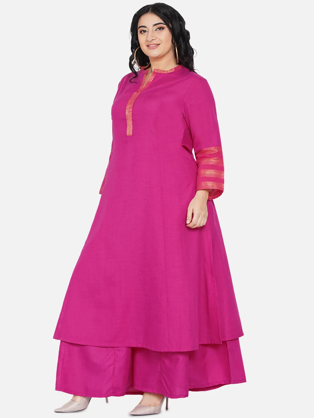 Women Fuchsia Pink A-Line Kurta with Sharara