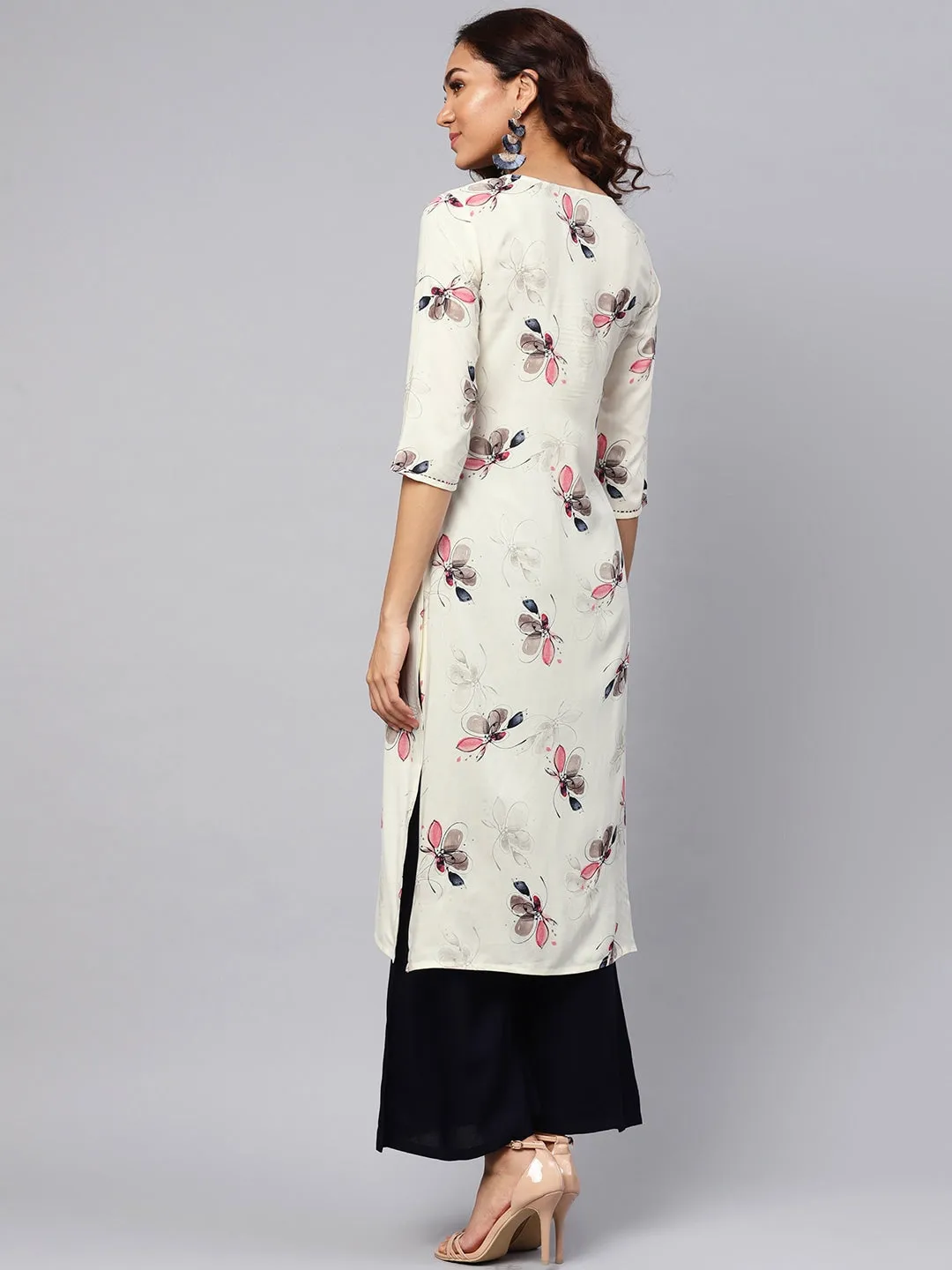 Women Off-White & Navy Printed Blue Kurta Set