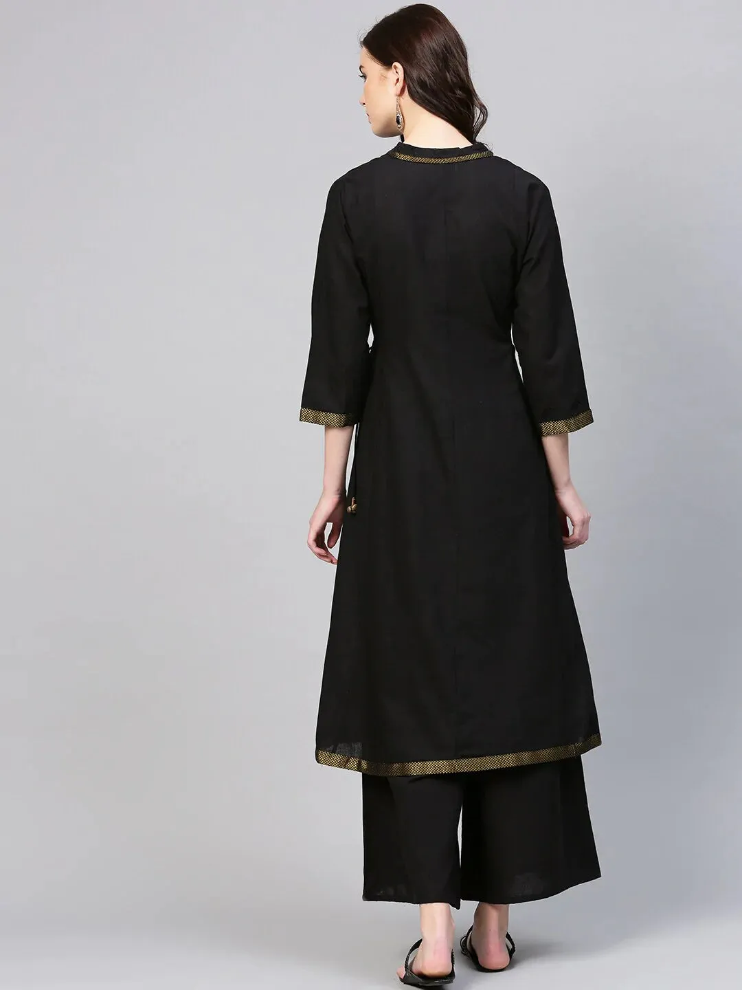 Women'S Black Solid Kurta With Palazzos6