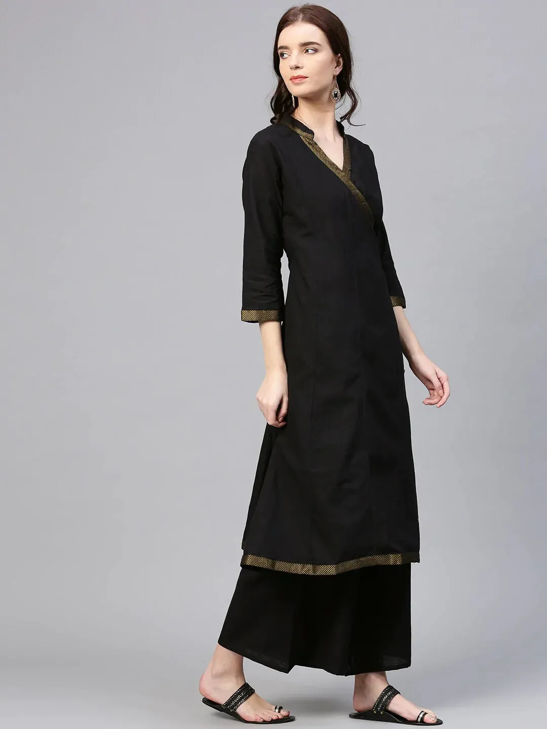 Women'S Black Solid Kurta With Palazzos6